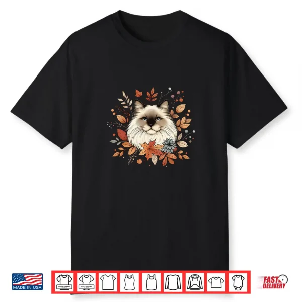 Cute Ragdoll Cat Autumn Fall Red Leaves Holiday Thanksgiving Shirt