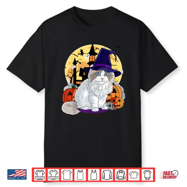 Cute Ragdoll Cat Halloween Witch Pumpkin Men Women Kids Shirt