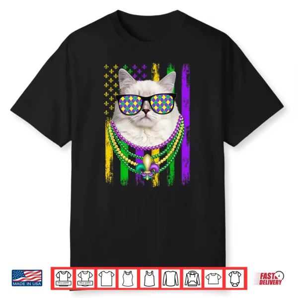 Cute Ragdoll Cat Lover American Flag Mardi Gras Shirt