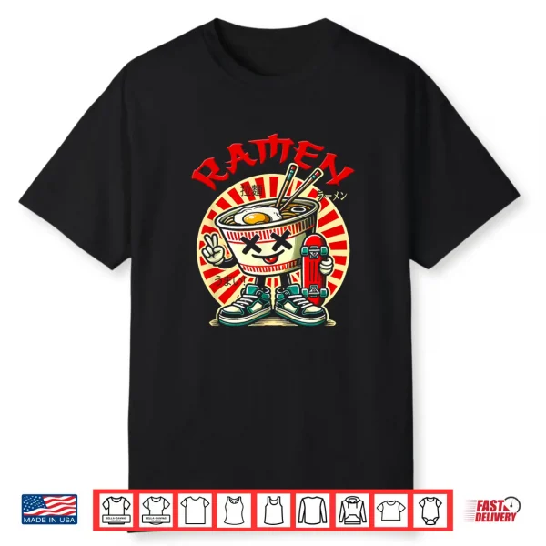 Cute Ramen Skater Tee Kawaii Anime Skateboard Lover Teens Shirt