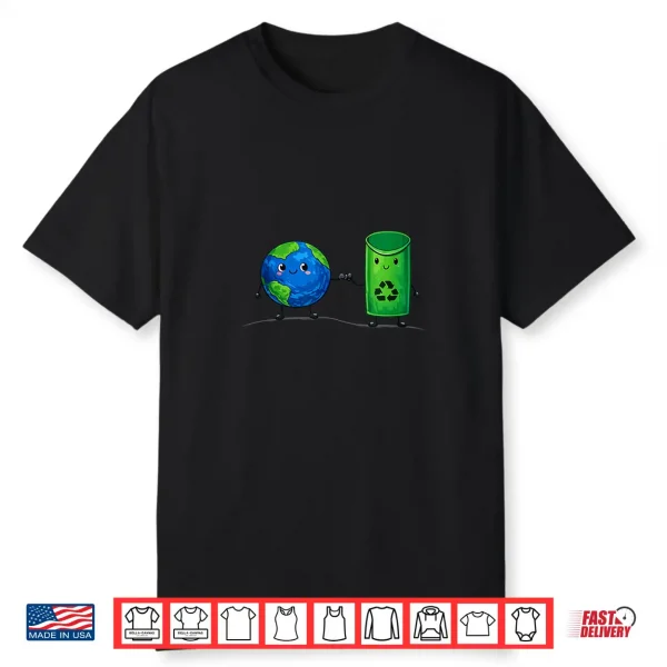Cute Recycling Bin & Globe Cartoon Design For Earth Day Shirt