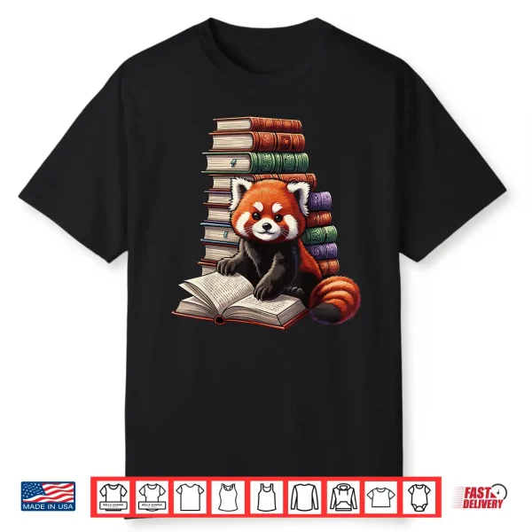 Cute Red Panda Reading Book Animal Bookworm Shirt