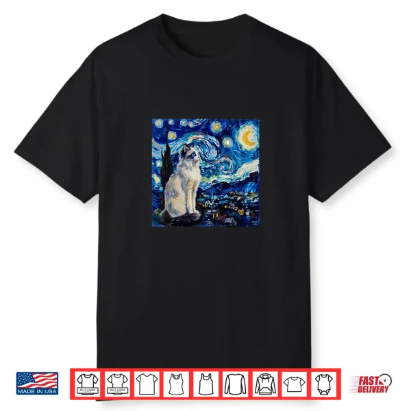 Cute Van Gogh Ragdoll Cat Starry Night Funny Women & Men Shirt
