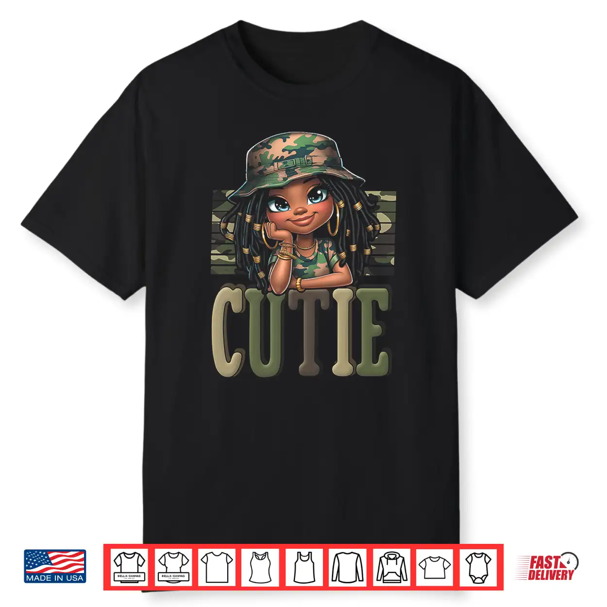 Cutie Loc’D Girl With Camo Hat Locs Black Girl Juneteenth Shirt Cutie Loc’D Girl With Camo Hat Locs Black Girl Juneteenth Shirt