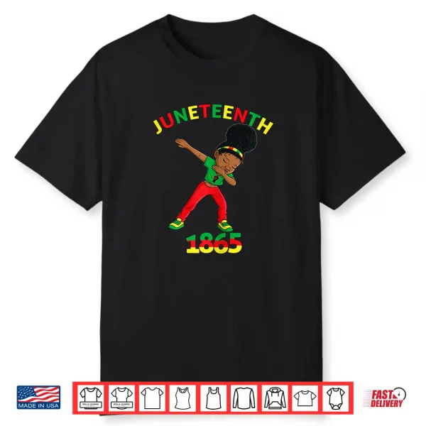 Dabbing Black Princess Juneteenth 1865 Brown Skin Girls Kids Shirt