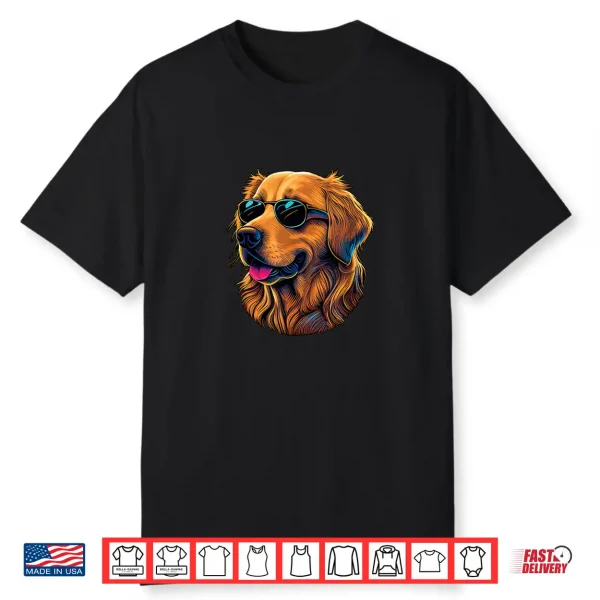 Dad Mom Cool Dog Sunglasses Golden Retriever Shirt