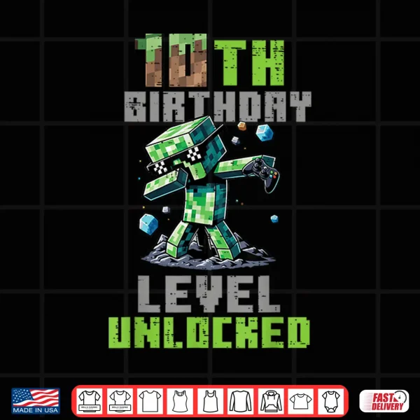 Design 10th Birthday Level Unlocked Pixel Dab 10 Bday Gamer Boys Shirt