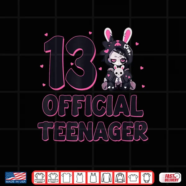 Design 13 Official Teenager 13th Birthday Goth Bunny Anime Girl Shirt 2