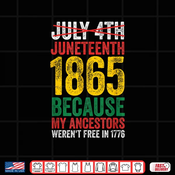 Design 1865 Is Freedom Day My Ancestors Not Free in 1776 Juneteenth Shirt