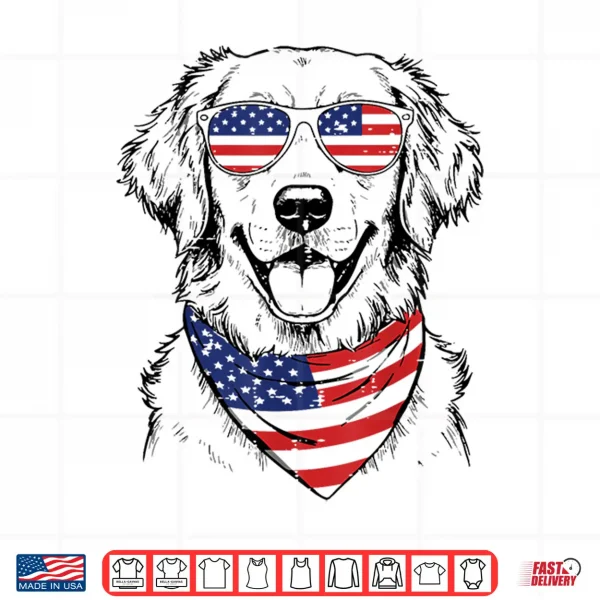 Design 4th Of July Dog Golden Retriever Cute Patriot Men Women Kids Shirt