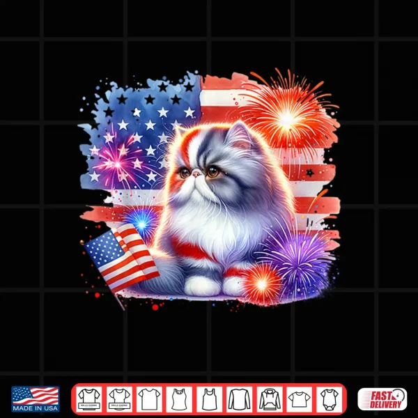 Design 4th of July Funny Meowica Persian Cat Lover Owner USA Flag Shirt