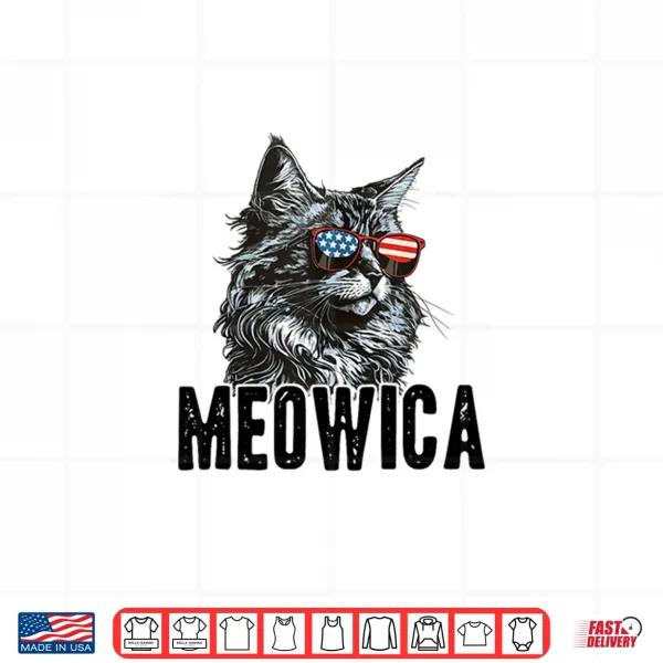Design 4th of July Meowica Maine Coon Cat with American Flag Merica Shirt