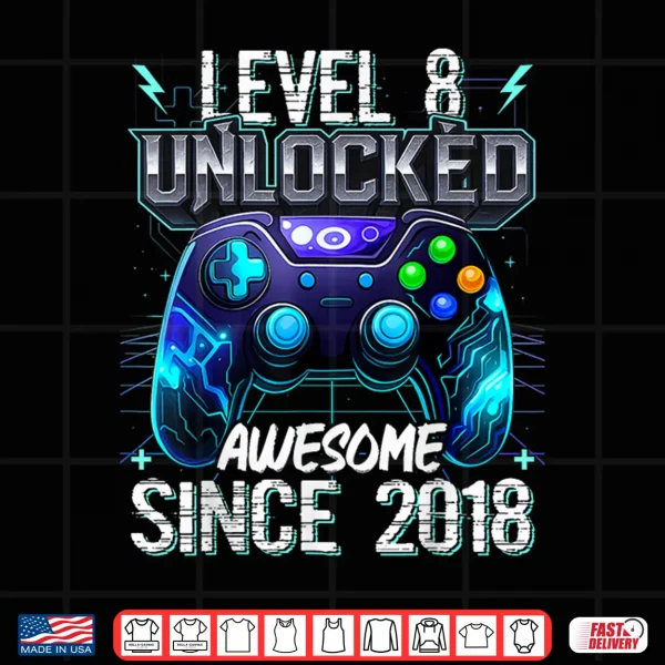 Design 8th Birthday Boy Level 8 Gamer 8 Year Video Game Party Shirt