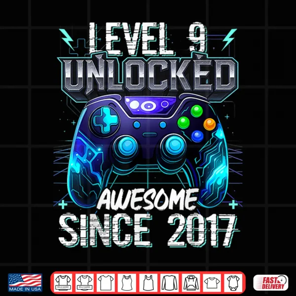 Design 9th Birthday Boy Level 9 Gamer 9 Year Video Game Party Shirt