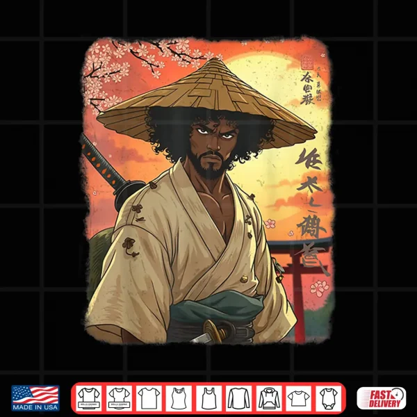 Design Afro American Samurai African Warrior in Anime with Katana Shirt