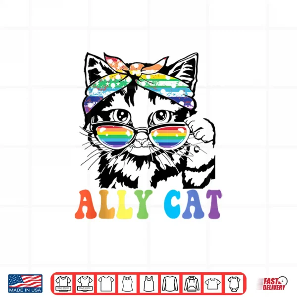 Design Ally Cat LGBT Gay Rainbow Pride Flag Boys Men Girls Women Shirt