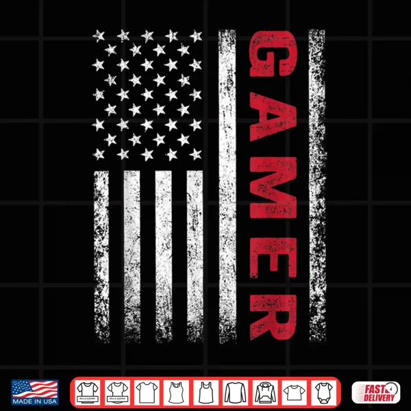 Design American Flag Funny Gamer Gift Video Games Boys Men Gaming Shirt