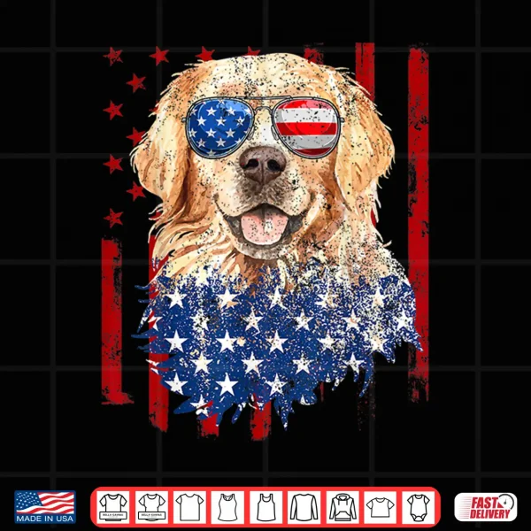 Design American Flag Golden Retriever USA Retro 4th Of July Shirt
