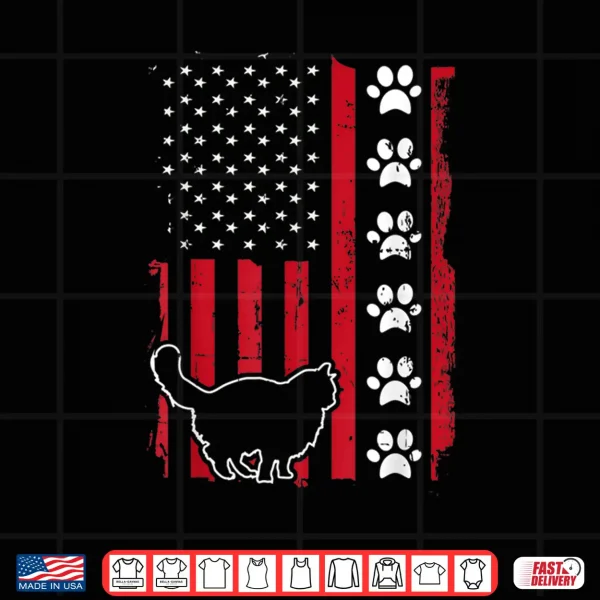Design American Flag Maine Coon Cat Pet Owner Gift Cute Paw Print Shirt for Women Men