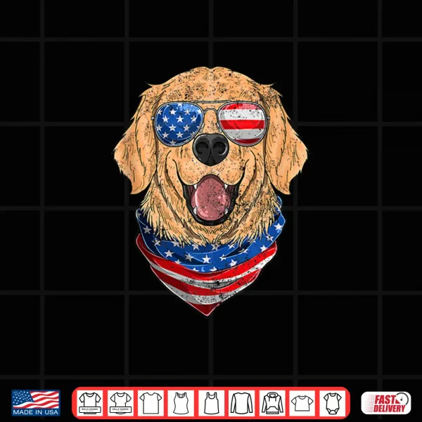 Design American Golden Retriever USA Flag 4th of July Dad Mom Kids Shirt