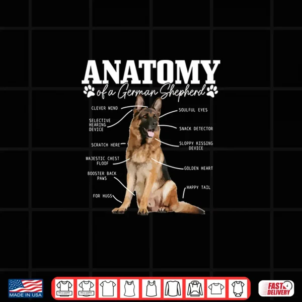 Design Anatomy Of A German Shepherd Funny Cute Dog Mom Dad Shirt