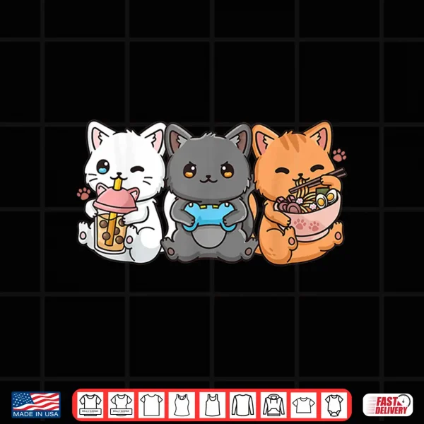 Design Anime Boba Tea Bubble Tea Gaming Gamer Ramen Cat Shirt 2