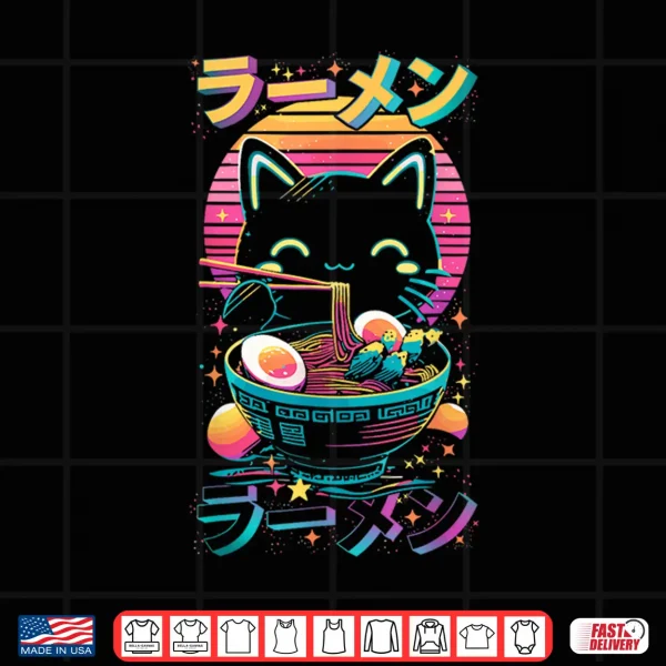 Design Anime Cat Eating Ramen Retro Kawaii Ramen Cat Shirt 2