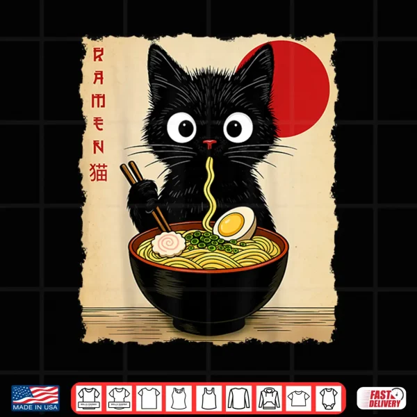 Design Anime Cat Ramen Japanese Funny Cat Graphic Tees Anime Gifts Shirt