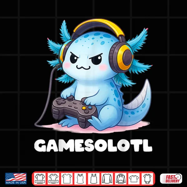 Design Anime Gamesolotl Axolotl Boys 10 12 Kid Gamer Gaming Clothes Shirt