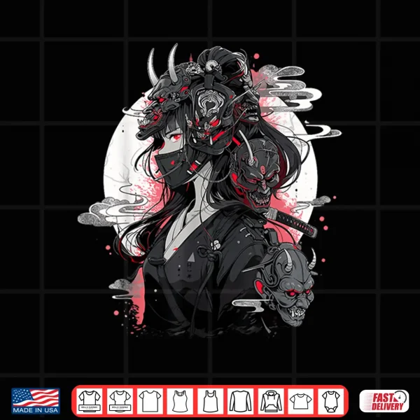 Design Anime Girl Gothic Waifu Japanese Kawaii Otaku Oni Mask Shirt 2