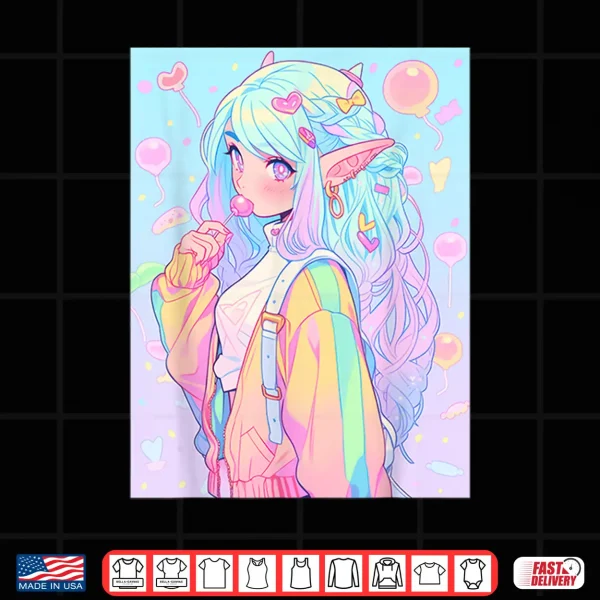 Design Anime Girl Pastel Kawaii Waifu Elves Girl Shirt