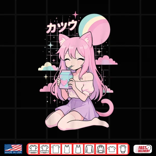 Design Anime Girl Strawberry Milk Kawaii Aesthetic Manga Shirt