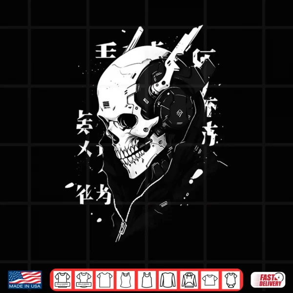 Design Anime Manga Skull Cyberpunk Aesthetic Techwear Harajuku Shirt