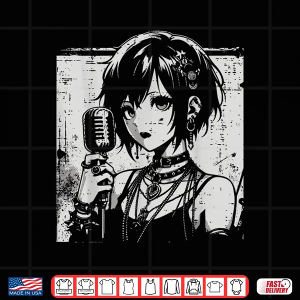 Design Anime Punk Girl Singing Japanese Manga Goth Women Men Kids Shirt