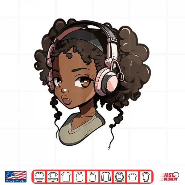 Design Anime and Music Black Girl Anime Merch Afro African American Shirt