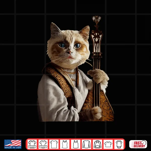 Design Antropomorphic Ragdoll Cat Wearing Medieval Play Lute Field Shirt