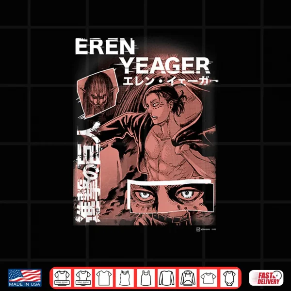 Design Attack on Titan Eren Yeager Japanese Manga Collage Portrait Shirt