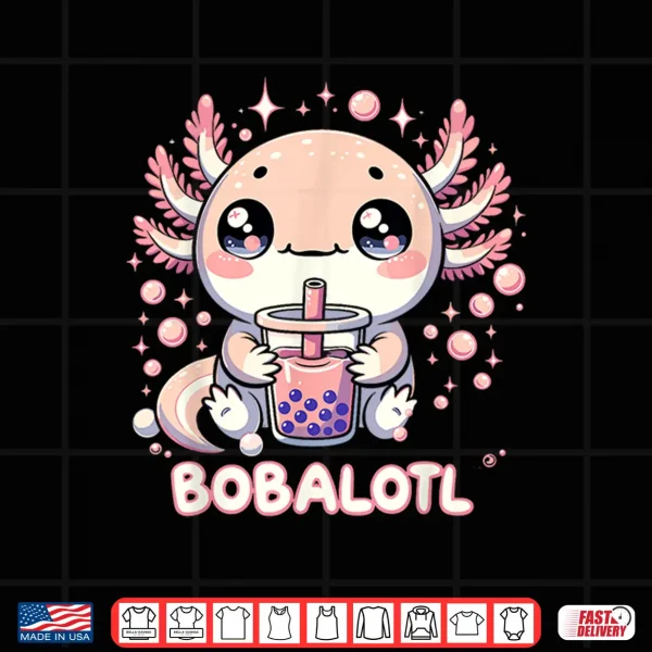 Design Axolotl Boba Tea Kawaii Anime Cute Kids Teen Girls Shirt