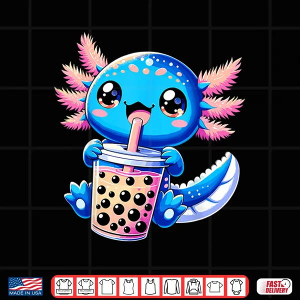 Design Axolotl Bubble Boba Tea Anime Cute Kawaii Blue Axolotl Shirt