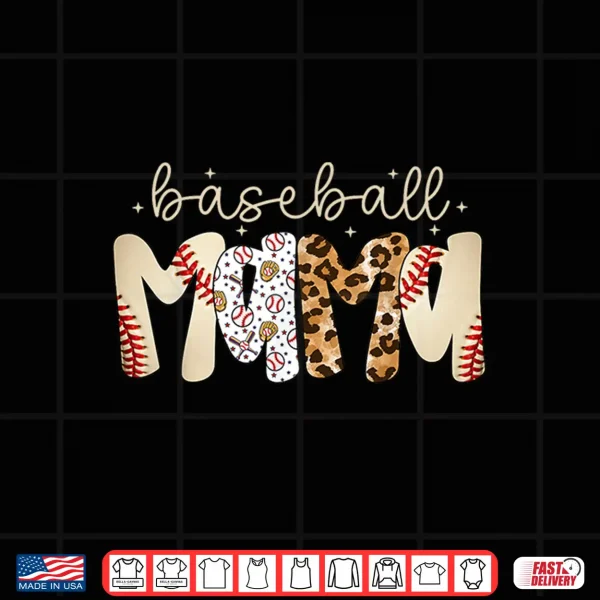 Design Baseball Mama Leopard Baseball Mom Mothers Day Shirt