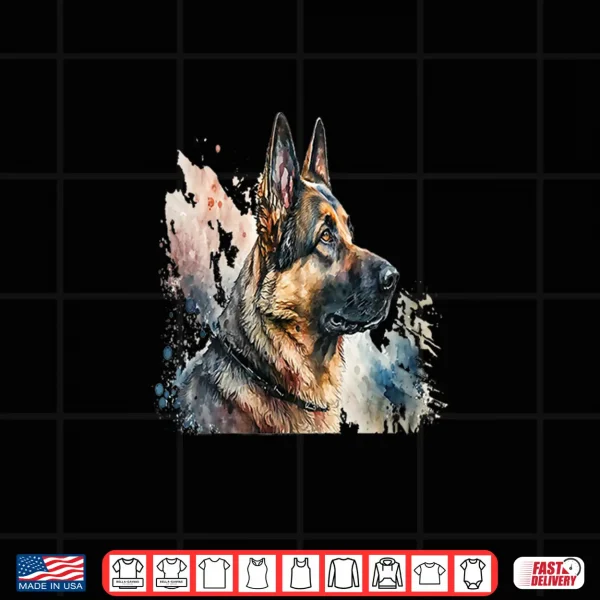 Design Beautiful Watercolor German Shepherd Portrait Professional Graphic Shirt
