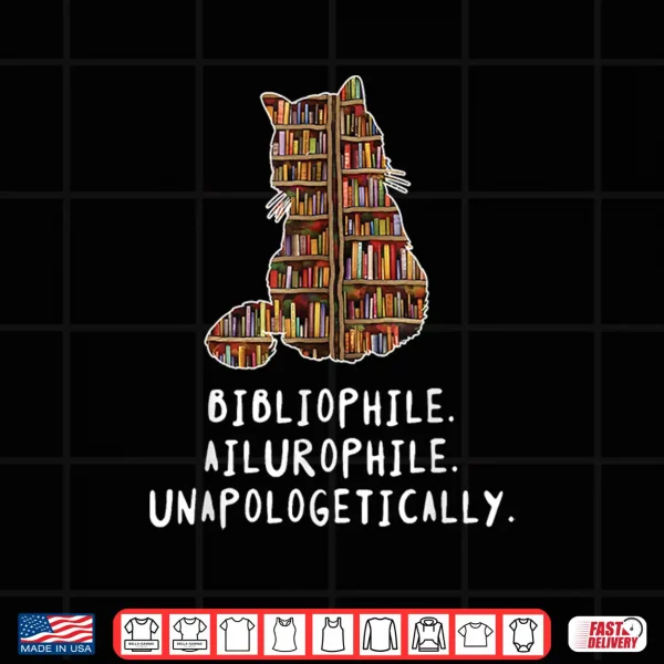 Design Bibliophile. Ailurophile. Unapologetically distracted cat Men Women Kids Shirt