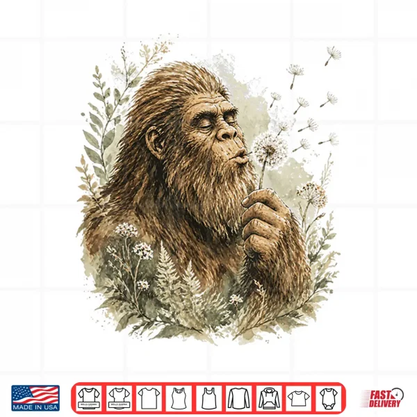Design Bigfoot Blowing Dandelion Sasquatch Making A Wish Vintage Shirt