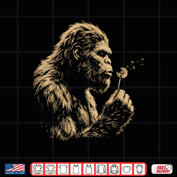 Design Bigfoot Blowing Dandelion Vintage Sasquatch Design Shirt