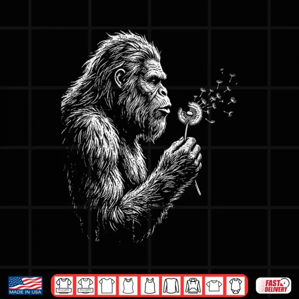 Bigfoot Blowing Wishes Dandelion Vintage Sasquatch Art Shirt 4 Design Bigfoot Blowing Wishes Dandelion Vintage Sasquatch Art Shirt