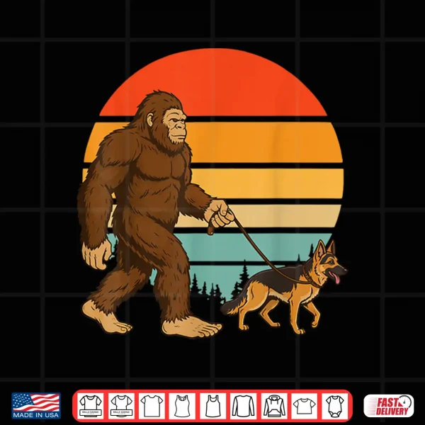 Design Bigfoot German Shepherd Retro Professional Minimalist Modern Graphic Shirt