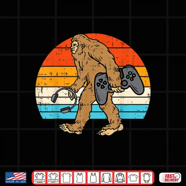 Design Bigfoot Sasquatch Gamer Retro Gaming Men Boys Kids Teens Shirt
