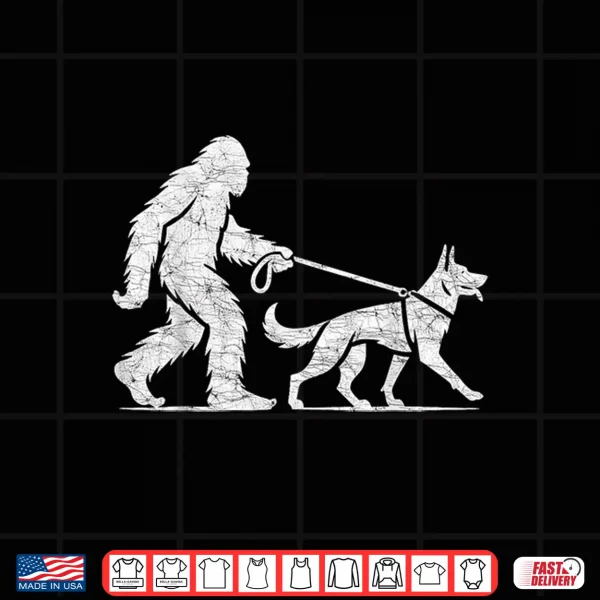 Design Bigfoot Walking German Shepherd Dog Lover Sasquatch Shirt