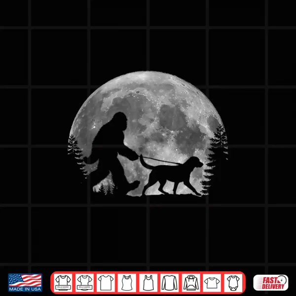 Design Bigfoot Walking a Dog Labrador Retriever Dad Moon Halloween Shirt
