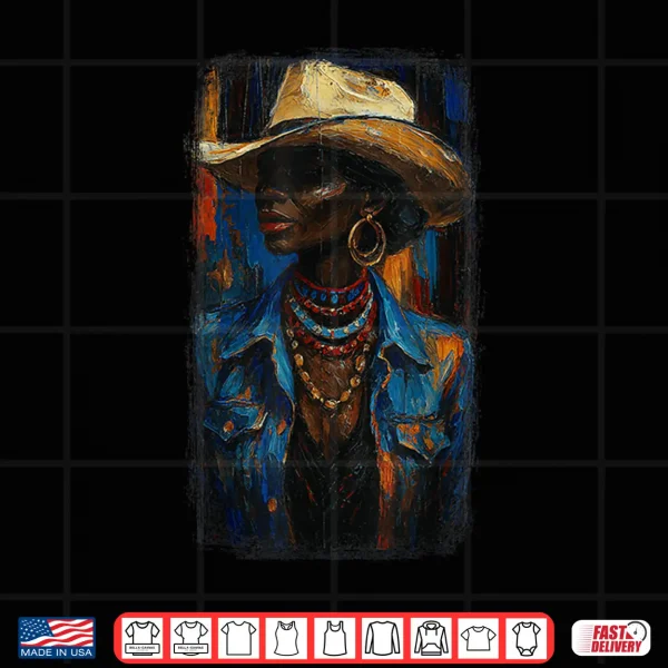 Design Black Afro American Cowgirl with Cowboy Hat Painting Shirt
